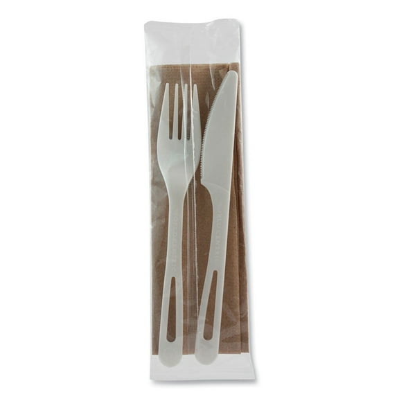 World Centric AS-PS-FKN TPLA Compostable Fork/Knife/Napkin Cutlery - White (500/Carton)