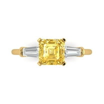 1.62 ctw 3 Stone Anniversary Ring for Women | Square Emerald Cut Natural Citrine | Hyperallergenic Solid 18K Yellow Gold