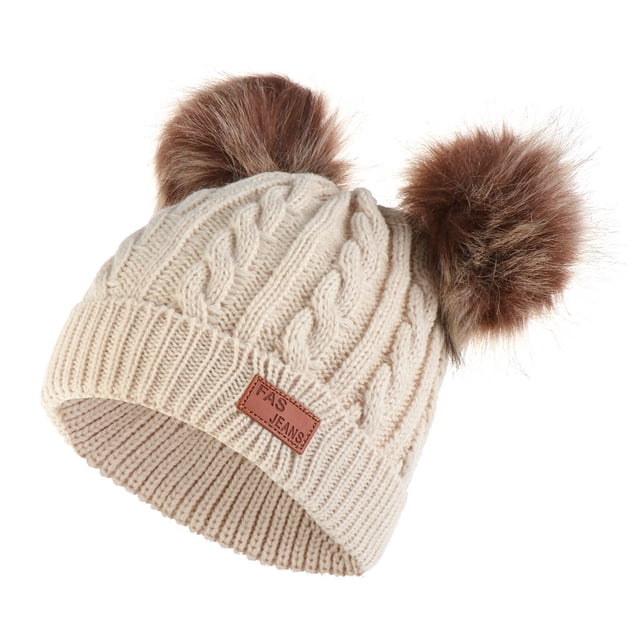 Sonducket Bufanda Conjunto de gorro y guantes para niños Gorro de punto Gorro Delicados productos para niños Estirable Clima frío Cómodo Bufanda rosa Sombreros bola de pompón marrón beige