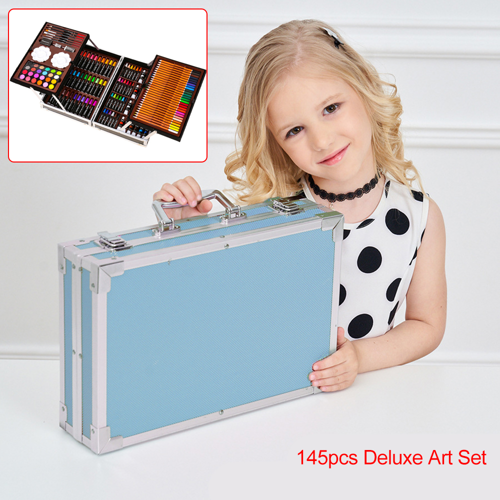 145pcs Deluxe Art Set Portable Aluminum Case with Markers Color Pencils