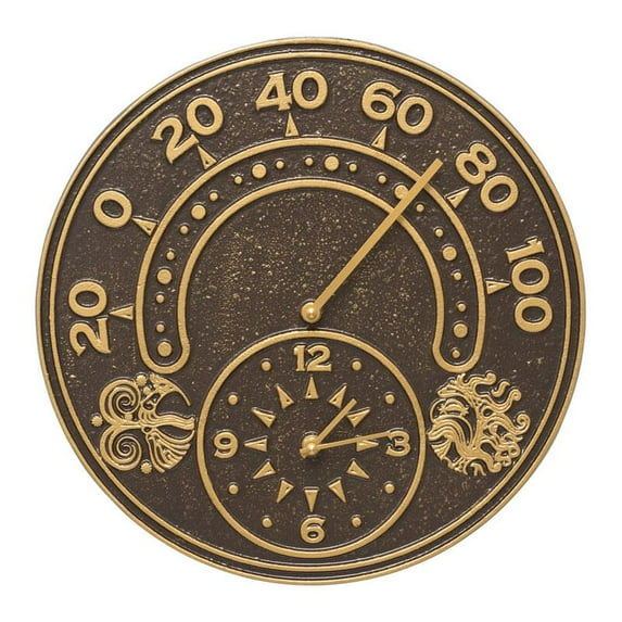 Whitehall Sun and Wind 14-in Indoor Outdoor Wall Clock and Thermometer