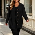 thumbnail image 2 of Plus Size Women's Collared Button Front Cardigan, Lightweight Loose Mid Length Outerwear for Daily Casual Black S, 2 of 8