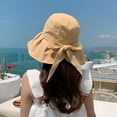 thumbnail image 4 of NUZYZ Back Split Bowknot Decor Solid Color Fishermen Hat Women Ruffle Wide Brim Sun Hat Fashion Accessories, 4 of 8