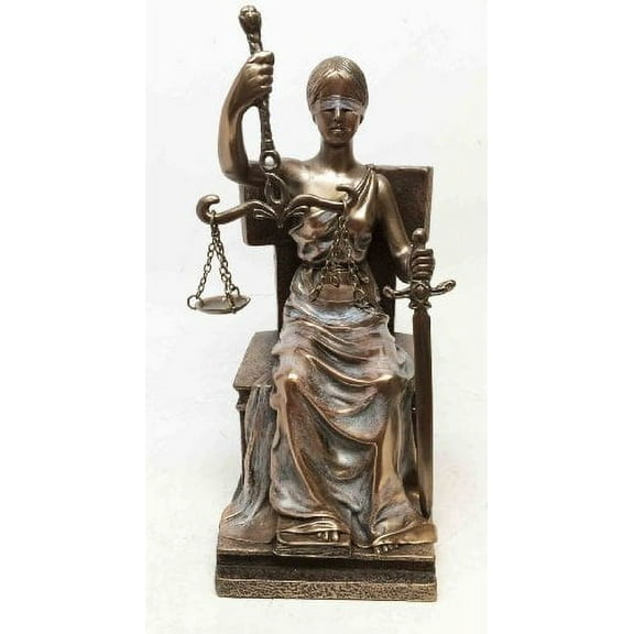 SEATED LADY JUSTICE WITH SCALES AND SWORD STATUE DIKE LA JUSTICA FIGURINE