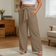 thumbnail image 7 of Xdegoge Plus Size Pants Women Elastic High Waist Trousers Featuring Self Tie Belt Wide Leg Flowy Summer Beach Dressy Casual Lounge Bottoms with Deep Side Pockets, 7 of 7