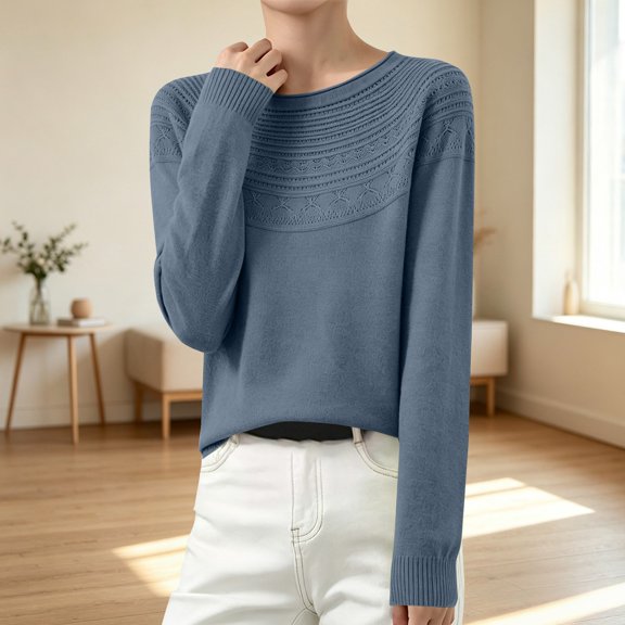 Only Moment Gray Long Sleeve Shirts for Women Crew Neck Soft Basic Loose Fit Pullover Sweater,Dressy Business Casual Work Outfits,Travel Vacation All Day Wear,2026 Trendy Clothing M