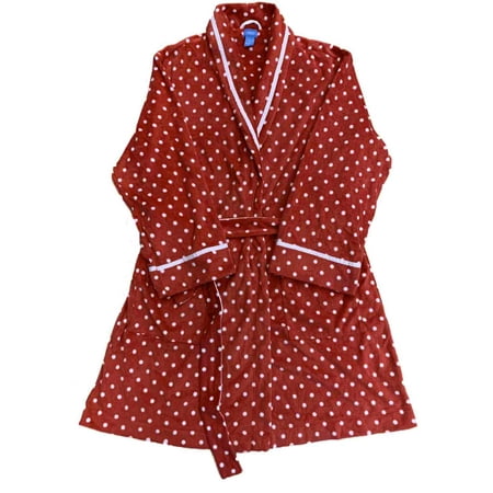 Womens Plush Red & White Polka Dot Bathrobe Robe Housecoat