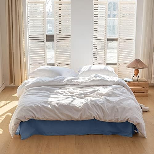French Linen Bed Skirt with Pleated Corner 14-Inch Tailored Drop Natural Flax Cotton Blend Basic Dust Ruffle Soft Cozy Farmhouse Bedding (14" King, Basic Navy Blue)