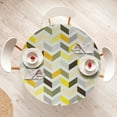thumbnail image 3 of Ambesonne Herringbone Fitted Round Tablecloth, Zigzag Geometric Motive, 40"- 44" Diameter, Olive Green Yellow and Ivory, 3 of 4