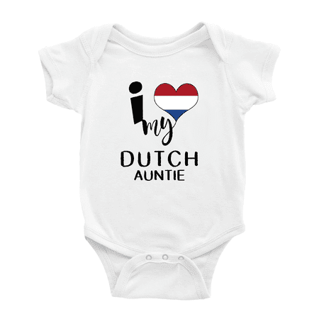 

I Heart My Dutch Auntie Netherlands Love Flag Baby One-Pieces (White 18-24 Months)