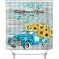 thumbnail image 2 of 4PCS/SET Sunflowers in Blue Rustic Truck Fabric Shower Curtain, Vintage Country Flower Watercolor Art Wooden Plank Bathroom Decor, Non-slip Bath Rugs Soft Toilet Carpet, SUNFLOWER FARM, 2 of 7