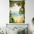 thumbnail image 4 of Ocean Tapestry, Palm Coconut Trees and Ocean Waves Mountains on Paradise Island Beach Image, Wall Hanging for Bedroom Living Room Dorm Decor, 40W X 60L Inches, Green Brown Cream, by Ambesonne, 4 of 5