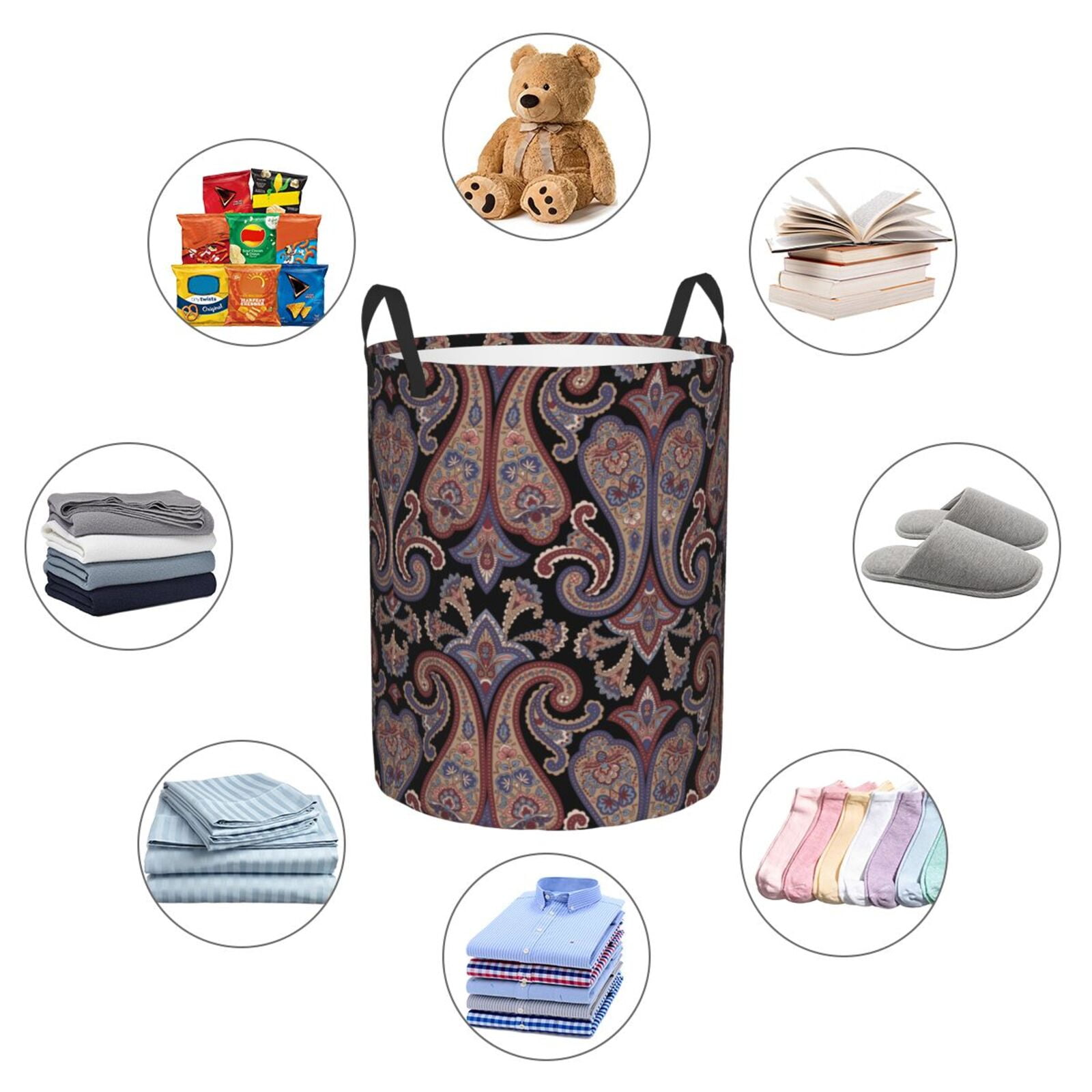 Large Laundry Basket with Handles - Paisley Pattern No.90118 Kids Baby Dirty Clothes Laundry Hamper for Bedroom Aesthetic