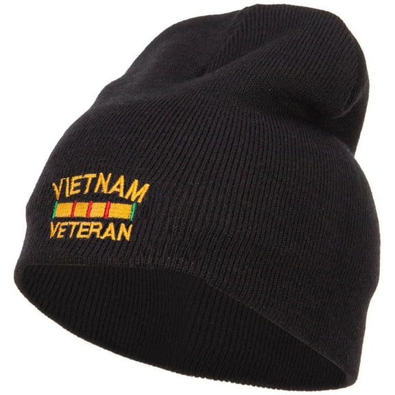 Vietnam Veteran Embroidered Short Beanie - Black OSFM