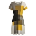 thumbnail image 4 of Beige And Black And Yellow Squares Short Sleeve Dress Women Summer Evening Dresses Ladies Sundress, 4 of 7