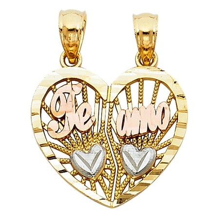 - Jewels By Lux 14K White Yellow And Rose Tri Color Gold Te Amo Heart 2 Piece Pendant 16mm X 18mm