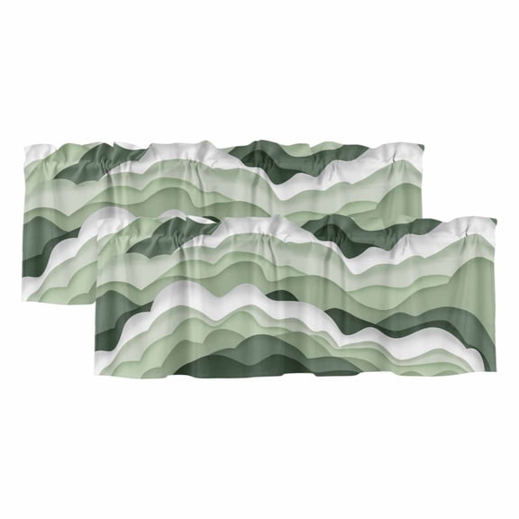 Sage Green Ombre Curtain Valances for Windows, Kitchen Valance Window Treatments Panel 2 Pack, Modern Moire Geometric Abstract Rod Pocket Short Curtains for Bathroom Bedroom 42 x 12 Inch