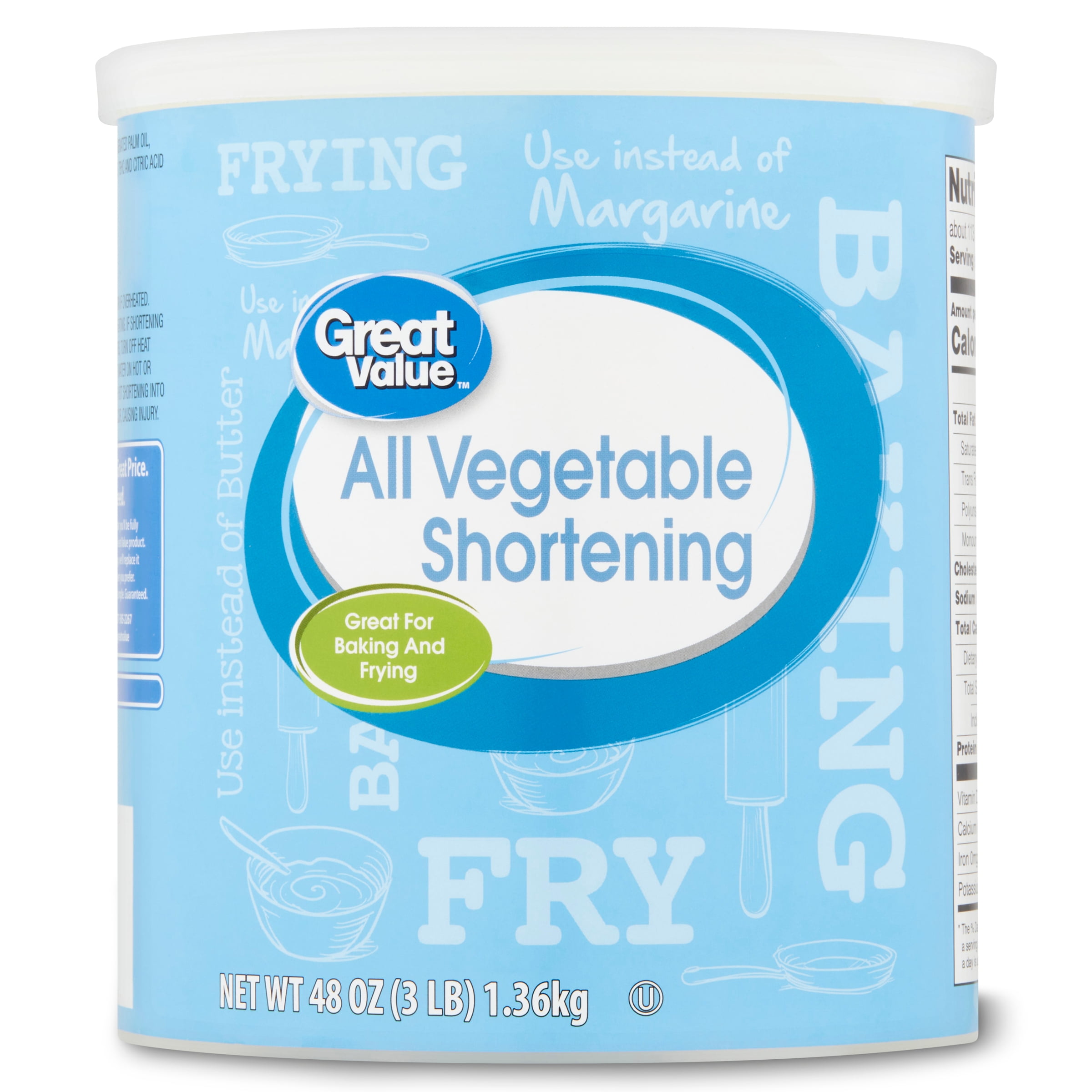 Great Value, All Vegetable Shortening, 48 oz Can
