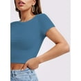 thumbnail image 4 of Womens Slim Fitted Crop Tops - Basic Crew Neck Short Sleeve Casual Tees for Going Out, 4 of 5