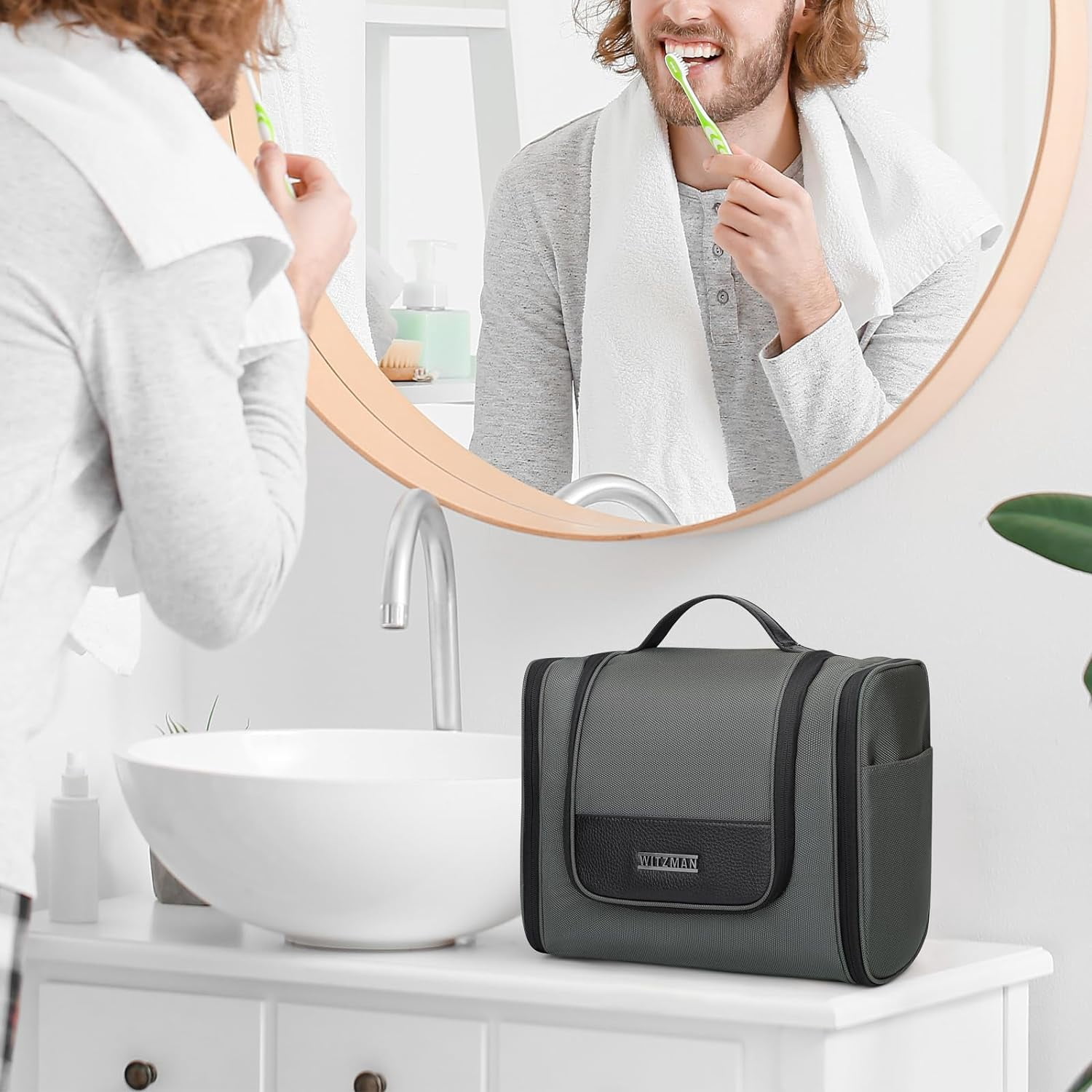 WITZMAN Toiletry Bag for Men Large Hanging Multi-Organization Bathroom Bag Water-Resistant Dopp Kit Shaving Bag Men(B690 Grey)
