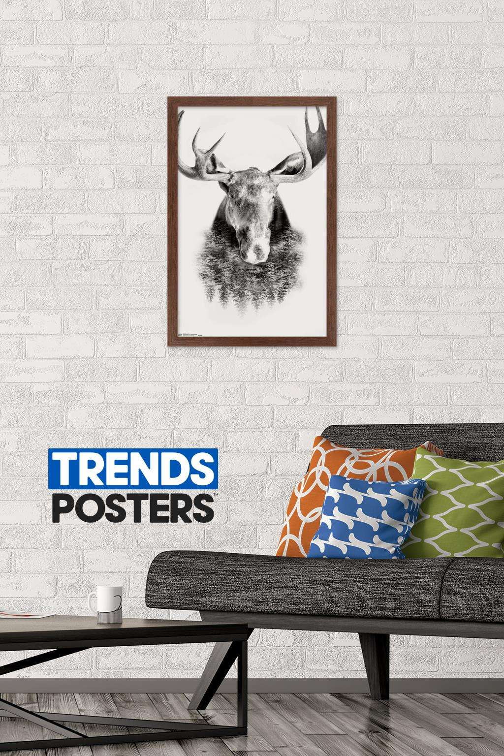 Moose - Trees Wall Poster, 14.725" x 22.375", Framed