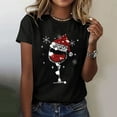 thumbnail image 2 of Camisetas con estampado navideño para mujer, camisetas con estampado divertido de copa de vino y sombrero rojo, Tops de manga corta con cuello redondo, ropa de verano, 2024, 2 of 4