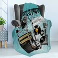 thumbnail image 4 of Rock Music Soft Flannel Fleece Blanket, Concert Pattern Guitars and Records with Giant Speakers Ornamental Arrangement, Cozy Plush for Indoor and Outdoor Use, 50" x 70", Multicolor, by Ambesonne, 4 of 5