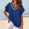 thumbnail image 2 of Raeneomay Oversized T Shirts for Women Classic V-Neck Collar Solid Color Lace Splicing Short Sleeve T-Shirt Blouse Tops, 2 of 6