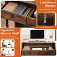 thumbnail image 4 of Extendable Computer Desk with 2 Drawers, Home Office Desk with Pull Out Secondary Desk for Study,Working,Writing，Rustic Brown, 4 of 10