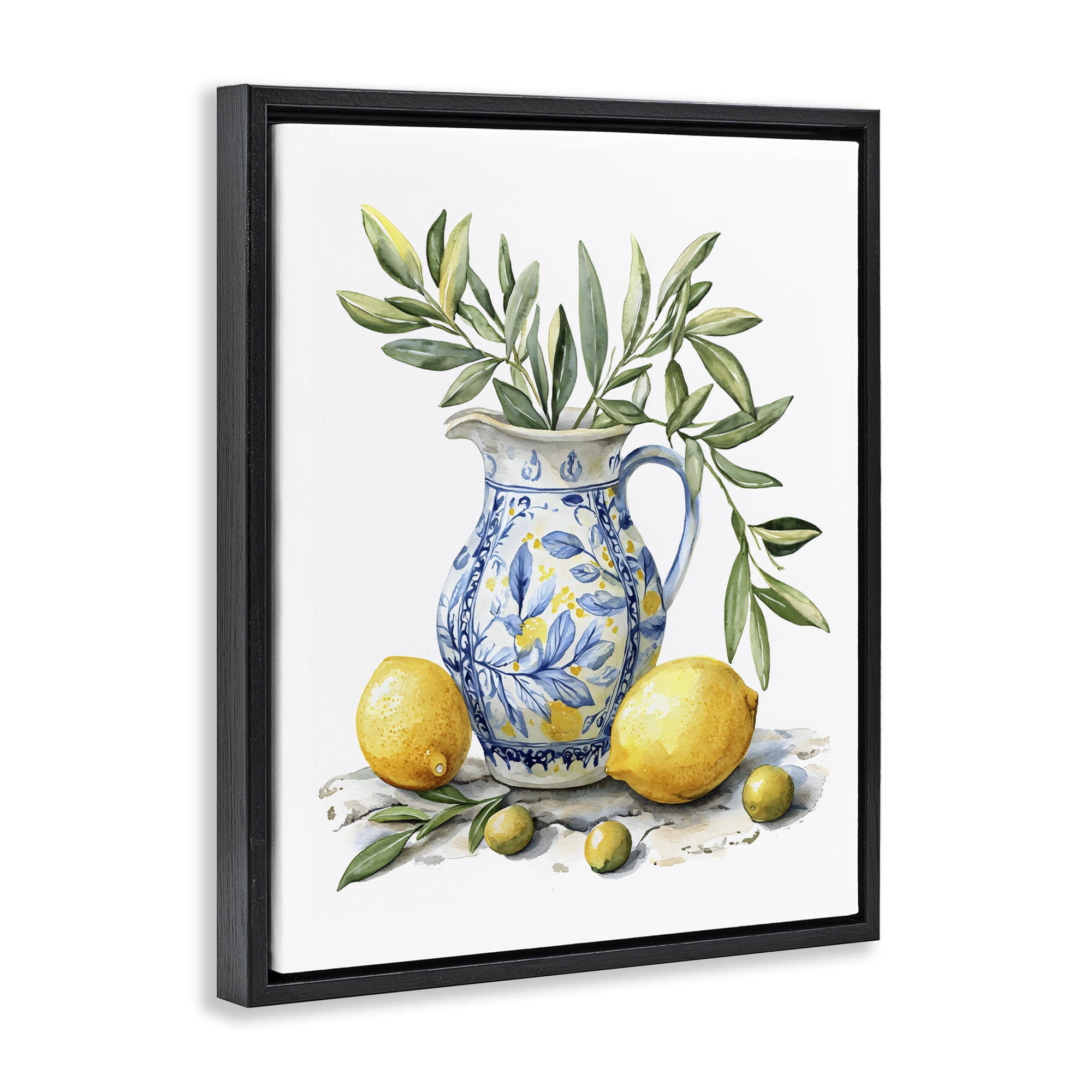 Stupell Industries Lemon & Olive Branch Still Life Black Framed Floater Canvas Wall Art, design by LSR Design Studio