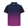 thumbnail image 5 of CYMMPU Men's Gradient Striped Print Short Sleeve Golf Shirt, Casual Loose-Fit Top for Daily and Vacation Purple XL, 5 of 5