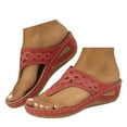 thumbnail image 3 of Povozer Sandals for Women Flip Flops Retro Hollow out T-strap Thong Sandals(Red,6), 3 of 6