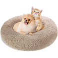 thumbnail image 1 of Cestas de cama para perros y gatos redondas de lujo de 60cm, cojín de donut para mascotas lavable y cálido, supersuave y cómodo para perros y gatos pequeños, marrón claro Feliz Sencillez, 1 of 5