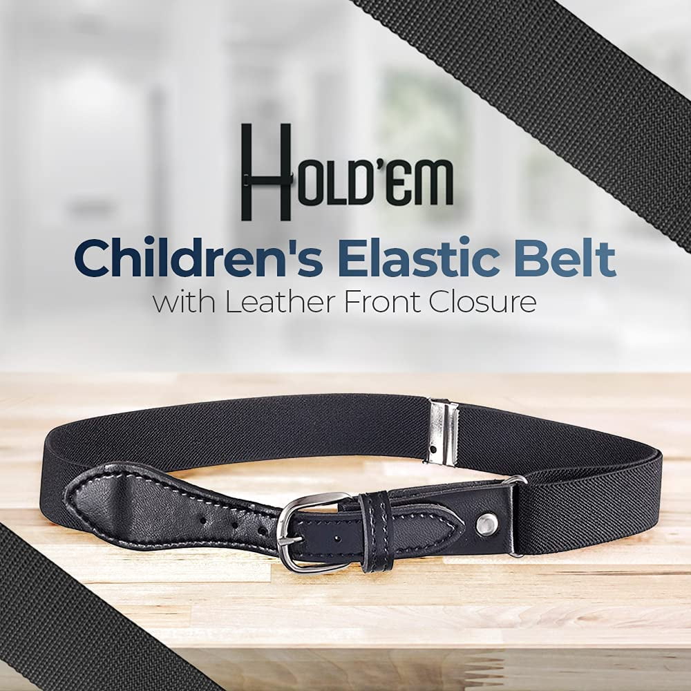 Hold'em Kids Elastic Adjustable Belt with Leather Closure for Male Toddler - Black