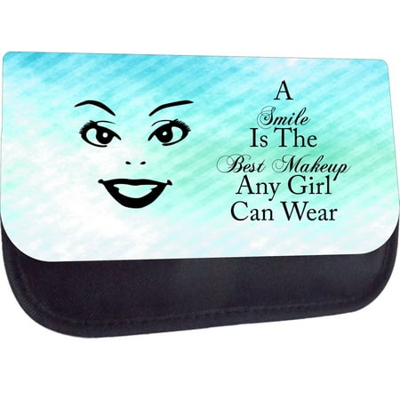 A Smile is the Best Makeup Any Girl Can Wear-Blue Grunge Stripes - Black Pencil Case with 2 Zippered (The Best Pencil Case)