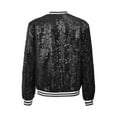 thumbnail image 2 of MSemis Kids Girls Sparkly Sequin Baseball Jacket Long Sleeve Zip Up Bomber Jacket Hip Hop Dancing Black 6, 2 of 5