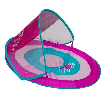 SwimWays Baby Spring Inflatable Round Pool Float w/ Protective Sun Canopy for Kids 9 to 24 Months, Pink Fish