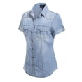 thumbnail image 3 of Made by Olivia Women's Button-Down Cap Sleeve Denim Chambray Shirt, 3 of 4