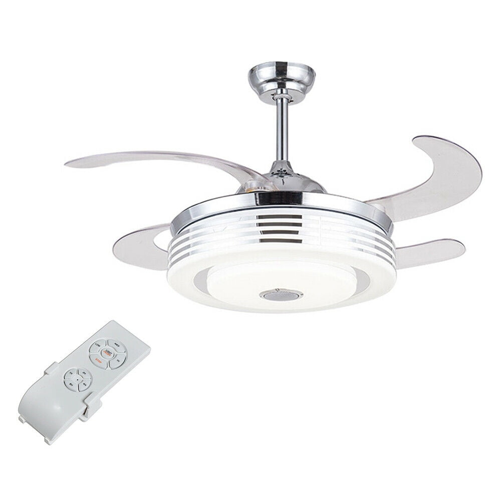 42" Remote Retractable Ceiling Fan Bluetooth Music Chandelier  LED Light Fixture 