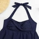 thumbnail image 4 of Gibobby Conjunto de Bañador Sexy Traje de baño de color sólido sexy para mujer Falda que cubre el vientre Cuello colgante Traje de baño Calzoncillos Traj(Marina,M), 4 of 5
