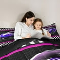 thumbnail image 4 of Feelyou Fashion Purple Racing Car Bedding Comforter Set 7 Pieces for Boys, Modern Extreme Sports Full Bedding Set, Checkered Flag Reversible Fitted Sheet Flat Sheet, Ultra Soft Bedroom Decor, 4 of 7
