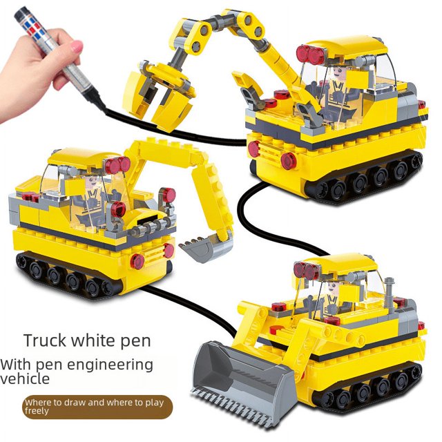 Bolígrafo de dibujo por inducción para coche, bricolaje, bloques de construcción por inducción, ensamblaje de ingeniería, coche, excavadora, bulldozer, juguete