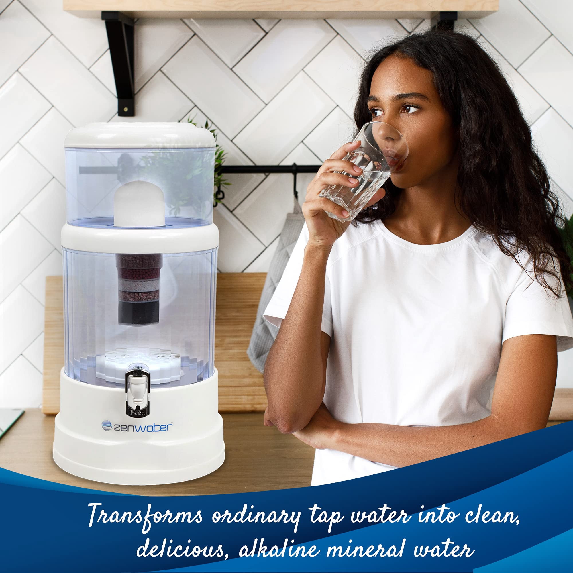 ZENWATER 8 Stage Gravity Water Filteration System - Portable Countertop Water Filter System - Alkaline Water Filter System - 4 Gallon