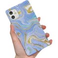 thumbnail image 1 of HSHDLDF Luxury Glitter Marble Pattern iPhone 11 Square Edge Case,Chic Slim Golden Plating TPU Silicone Rubber Gel Sturdy Protective Bumper Cases Cover(Blue), 1 of 6
