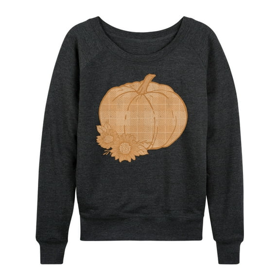 Instant Message - Muted Plaid Pumpkin - Women's French Terry Long Sleeve Shirt