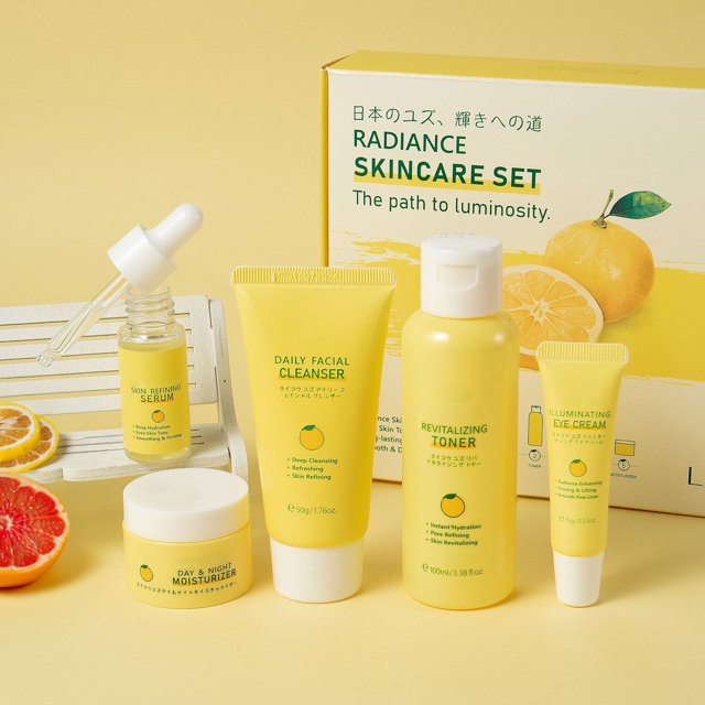 Ganfancp Yuzu Hydrating Moisturizing Set - 5-Piece Kit Cleanser Toner Serum Eye Cream Day Night Cream Hydration Brightening Suitable For All Skin Types 117Ml Ofertas Del Día 1X Pomelo Set de 5 Piezas