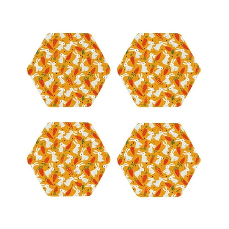 

Leather Coasters Set of 4 - Red Carrot Cute Rabbit Lightweight Non-Slip Drink Coasters for Desk Anti-Scalding Desk Cup Coasters for Office Table Decor Hexagon