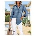 thumbnail image 2 of Women Button Down Denim Shirt Long Sleeve Roll Up Casual Oversized Jean Jacket Distressed Tunic Top, 2 of 7