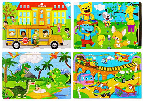 4 Pcs Wooden Jigsaw Puzzles for Kids Ages 3-5 Year Old  Learning Education Toys 