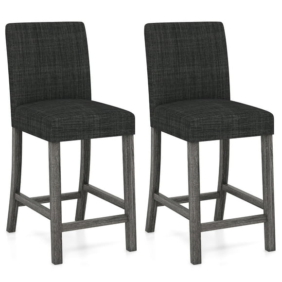 Gymax 2PCS 24.5'' Counter Height Bar Stools Modern Fabric Upholstered Kitchen Chairs Gray